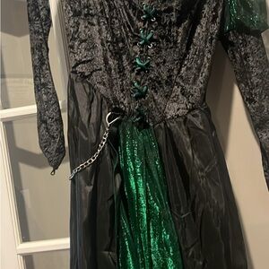 Black and Green Gothic Dress with Chain Accent